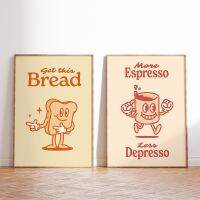 Cartoon Print Poster Espresso Less Depresso Bread Canvas Painting Wall Picture Room