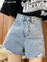 2023ร้อน♠กางเกงยีนส์ใหม่สำหรับผู้หญิงมี Celana Pendek Denim เอวสูงดิบแบบขาดยีนส์ขาสั้น