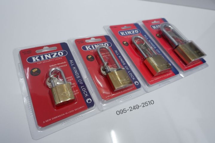 กุญแจทองแบบแขวน-ห่วงสั้น-ห่วงยาว-แม่กุญแจ-kinzo-รุ่นพิเศษมียางกันน้ำ-มีให้เลือกหลายขนาด-ของแท้-100