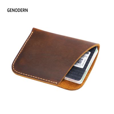 （Layor wallet）  GENODERN ที่เรียบง่ายบ้าม้าผิวย้อนยุคผู้ถือบัตรเครดิตบัตรหนังแท้ Puse บางมินิกระเป๋าสตางค์สำหรับผู้ชายผู้หญิงกระเป๋าสตางค์บัตร