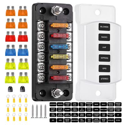 6 Way Fuse Block Blade Fuse Box with Negative Bus - ATC/ATO for Boat Yacht Vehicle Auto RV Car Trailer Truck SUV
