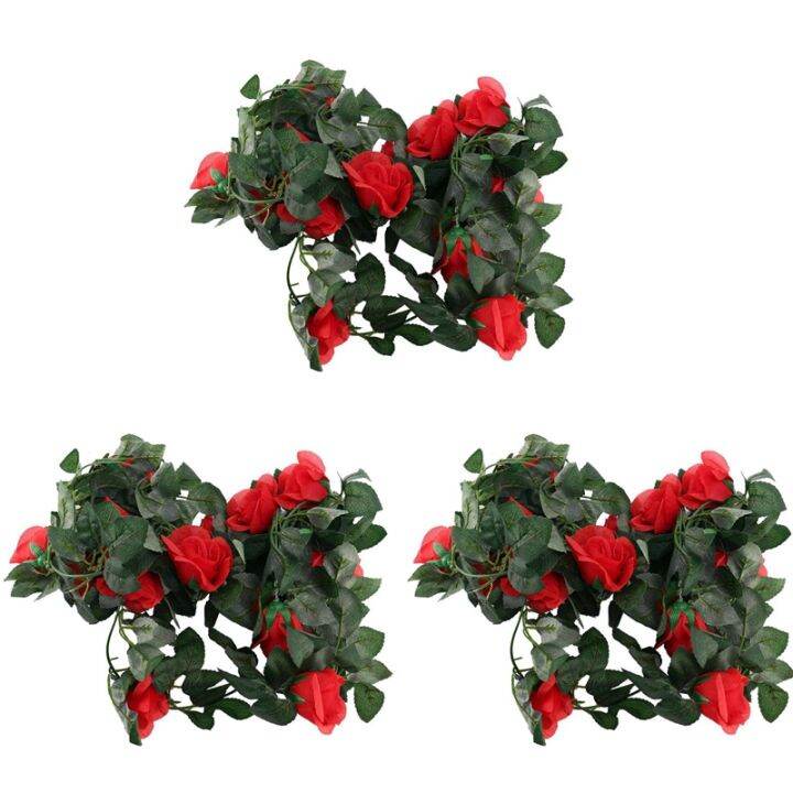 3X 180cm Artificial Rose Flower Vine Wedding Decorative Real Touch Silk Flowers with Green