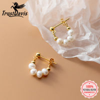 TrustDavis Real 925 Sterling Silver Fashion Gold Natural Freshwater Pearl Stud Earrings For Women Wedding Fine Jewelry DA2439