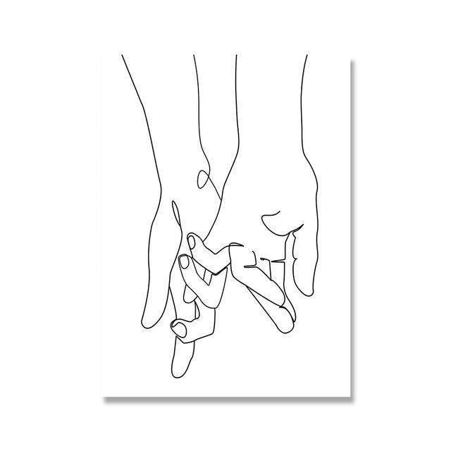 วาดเส้นคู่-hand-love-kiss-wall-art-ภาพวาดผ้าใบ-nordic-โปสเตอร์และพิมพ์-minimalist-ภาพผนังสำหรับห้องนั่งเล่น