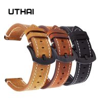 UTHAI สายนาฬิกาหนังลูกวัวแท้เรโทรคุณภาพสูง Watchbands18mm P18สายนาฬิกาขนาด20มม. 22มม. สำหรับ MLQ-60นาฬิกา