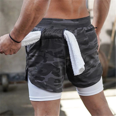 2022 Running Shorts Men 2 In 1 Double-deck Quick Dry GYM Sport Shorts Fitness Jogging Workout Camouflage Men Sports Short Pants