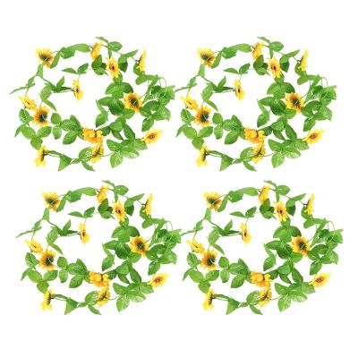 4Pcs 2.6M Sunflower Artificial Garland Plant Artificial Suspended Fake Silk Vine Flower Outdoor Indoor Hanging for Wedding Party Garden Basket Balcony