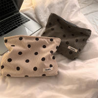 【cw】Corduroy Kawaii Cosmetic Bag Dot Print Makeup Organizer Storage Bag Girls Pencil Case Wmen Handbag Travel Zipper Toiletry Clutch