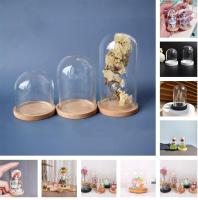 1X Glass Flower Display Cloche Bell Jar Dome Immortal Preservation + Wooden Base Everlasting Flower Glass Cover Home Decor Vases