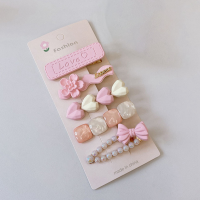 ผ้าโพกศีรษะสำหรับกิ๊บติดผมม้าอุปกรณ์กิ๊บติตผมด้านข้างสำหรับเด็กผู้หญิง5ชิ้น/เซ็ตสีชมพูคลิปผมหวานรักดอกไม้