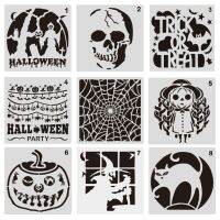 9 Pieces Plastic Halloween Themes Stencils Scale Template Set,Pumpkin,Skeleton,W G88D