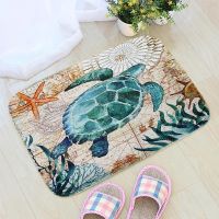 〖Cozyroom shop〗 Sea Style Turtle Octopus Printing Doormat Flannel Fabric Whale Seahorse Home Decoration Door Mat Non-slip Floor Mat vloermat