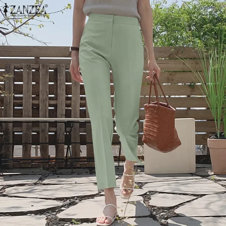 Zanzea Korean Style Women Plain Zipper Fit Tapered Pants Commute Office Work Long Trousers 4986