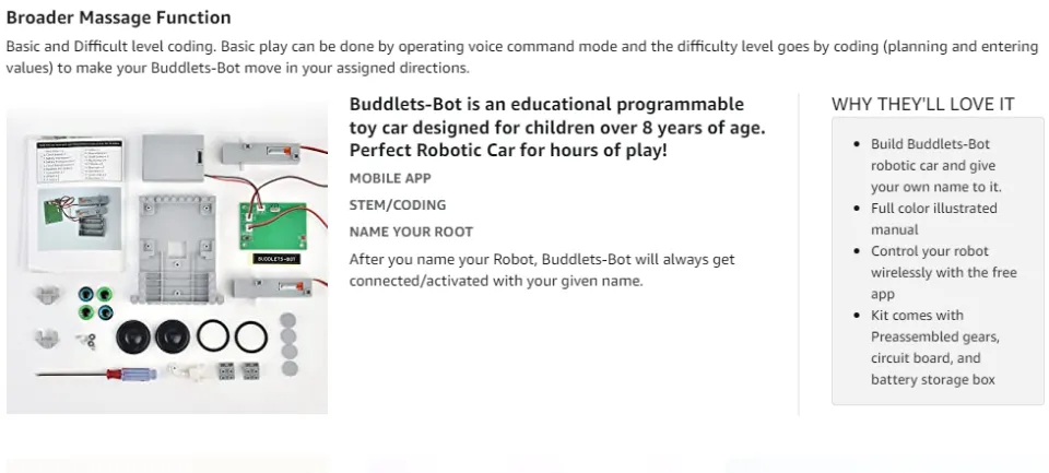 BUDDLETS-Bot Robot Toy Kit for Kids Ages 8-12 - Stem Coding Robotic Toy Car for Beginners - Engineering DIY Building Kit with Voice, Coding & App