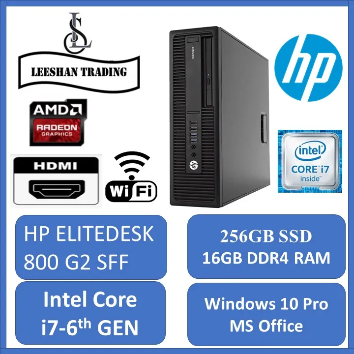 [GAMING/CAD DESIGN] HP EliteDesk 800 G2 SFF Intel Core i7-6700 6th Gen 8GB DDR4 RAM 256GB new SSD with AMD RADEON GPU  Windows 10 Pro ,MS Office [Refurbished]