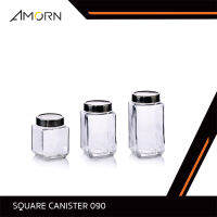 JJGLASS - (AMORN) SQUARE CANISTER 090  -  โหลแก้ว เนื้อใส ทรงเหลี่ยม ฝาอลูมิเนียมด้านบนพลาสติกแบบใส มี 3 ขนาด 1.2 ลิตร, 1.7 ลิตร และ 2 ลิตร