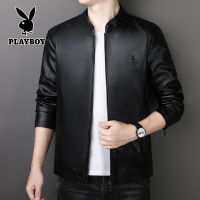 PLAYBOY ธุรกิจ Leisure PU แจ็คเก็ตหนังแบรนด์แฟชั่นใหม่ผู้ชายแจ็คเก็ต