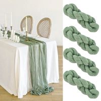 Cotton Gauze Table Runner 90x300cm Green Doily Sage Rustic Tablecloth Cheesecloth Table Cover Festival Party Sheer Home Decor