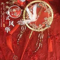 【hot】✜ﺴ❆ Chinese style bride wedding fan festive group crafts diy hand-held phoenix finished