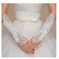 ✈⊙✌ Elbow Length Bridal Gloves Lace Tulle Rhinestone Crystal Wedding Hand Accessory