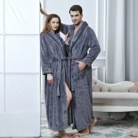 Winter Womens Bathrobe Flannel Long Sleeve Warm Couple Dressing Gown Fleece Thick Turn Down Collar Kimono with Sashes Female