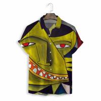 Foreign trade cross-border 2023 fashion summer 3D digital printed strange face graffiti casual loose mens short-sleeved shirt