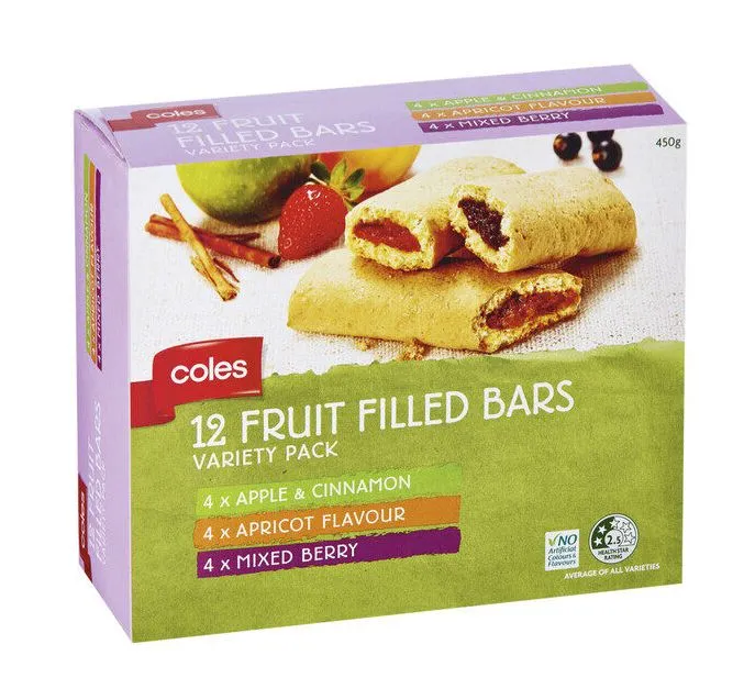 Coles 12 Fruit Filled Bars โคลส์ ขนมปังสอดไส้ผลไม้ 450g Th