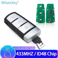 Whatskey 3บน Kunci Remote Mobil ไร้กุญแจ433Mhz พร้อมชิป3c0959752ba Id48สำหรับ Vw Pat B6 3c B7นาฬิกาปลุกแบบควบคุม Magotan Cc