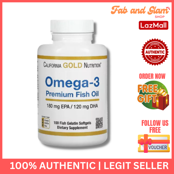 California Gold Nutrition Omega-3 Premium Fish Oil 100 Fish Gelatin ...