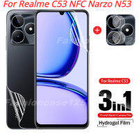 ฟิล์มไฮโดรเจล3in1ฟิล์มไฮโดรเจลด้านหน้าด้านหลังสำหรับ Realme C53กล้อง NFC Narzo N53 RealmeC53 4G 2023ฟิล์มไฮดรอลิกอ่อนนุ่มป้องกันเลนส์คลุมทั้งหมดมุมมองที่ชัดเจนปกป้อง