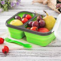 ◑┋♣ 2 Compartment 1100ml Silicone Collapsible Portable Lunch Box Microwave Oven Bowl Folding Food Storage Container Lunch box