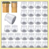 VERMILL 32 Pcs รู้สึกเหมือนอยู่ ตัวป้องกันขาเก้าอี้ โปร่งใสโปร่งใส ซิลิโคนทำจากซิลิโคน หมวกคลุมขาเก้าอี้ กันลื่น กลมกลมๆ แผ่นรองขาเฟอร์นิเจอร์ พื้นไม้เนื้อแข็ง