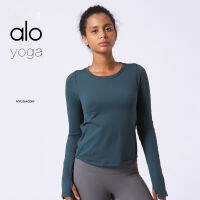 Alo Yoga เสื้อออกกำลังกายแขนยาวโยคะสำหรับฤดูใบไม้ร่วงและฤดูหนาวชุดออกกำลังกายแบบลำลองทรงหลวมสำหรับผู้หญิงเต้น T เสื้อยืดชุดโยคะ