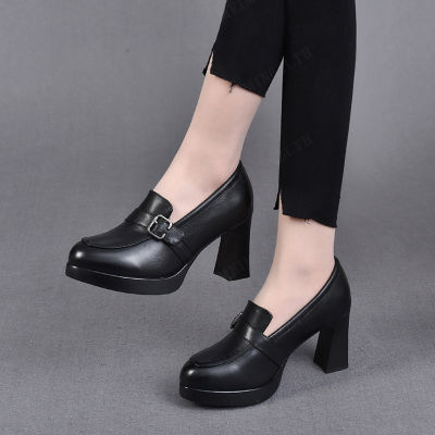Meimingzi รองเท้าส้นสูงหนาแฟชั่น กันน้ำ สำหรับผู้หญิง รองเท้าแพลตฟอร์มย้อนยุคของผู้หญิง