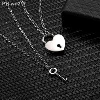 2pcs Romantic Couple Necklace for Women Men Key Lock Heart Pendant Stainless Steel Link Chain Necklace Best Friends Jewelry Gift