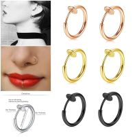Fake Nose Ring retractable earrings Hoop Faux Lip Earrings Cartilage Septum Clip on Ear Lobe Helix Anti Conch Non Piercing Electrical Connectors