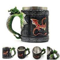 Stainless Steel Resin Skull Mug Beer Stein Tankard Coffee Tea Water Cup Knight Helmet Dragon Wolf Halloween Bar Drinkware Gift