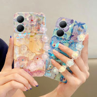 เคสโทรศัพท์ Vivo Y27 5G Y36 5G ลวดลายดอกไม้ซากุระที่สวยงามออกแบบภาพวาดสีน้ำมัน3มิติพร้อมสร้อยข้อมือยางกันกระแทกเคสนิ่ม Y36 Vivo 5G Y27 5G