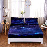 Starry Night Digital Printed 3pc Polyester Fitted Sheet Mattress Cover Four Corners with Elastic Band Bed Sheet Pillowcases