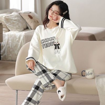 MUJI high quality 100  cotton pajamas womens spring and autumn long-sleeved 2023 new cotton cute student can wear home clothes set