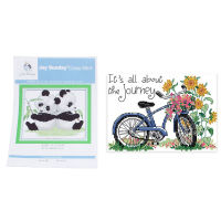 2 Set Diy Hand Knitting Print Cross Stitch Set Embroidery Set Cross Stitch Home Decoration - 11Ct Clear Cycling Sunflower Pattern 26x21Cm &amp; Panda Twins Pattern 14Ct 30x27Cm