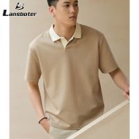 Lansboter เสื้อโปโลลำลองของผู้ชายและสีทึบแขนสั้นเก๋ไก๋สำหรับเสื้อยืดอินเทรนด์ใหม่ผู้ชาย