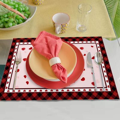 4pcs Valentines Day Placemat Heat Insulation Non-slip Tea Coaster Cup Holder Coaster Dining Table Bowl Mats Kitchen Accessories
