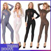 COD DSFGERTERYII Women Stretchy Lingerie Long Sleeves Double Zipper Sheer Through Smooth Open Crotch Bodysuit Jumpsuit