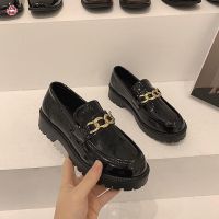 ✥ cri237 HOT [Ready Stock] Small Leather Shoes Female British Style 2021 New All-Match High-Heel Loafers Black Spring Autumn Flat Retro LOAFERshoes D