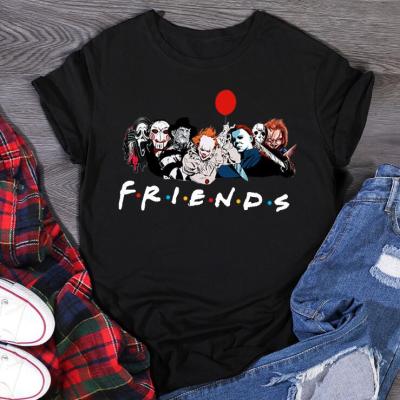 Friends T Shirt For Women Cartoon Fashion Stephen King Horror Characters Print Shirt 100% Cotton Gildan