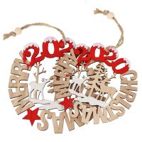 2Pcs New Year Christmas Ornament Wooden Hanging Pendants for Home New Year Decoration Xmas Tree Ornament