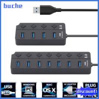 BUCHE มืออาชีพ USB Expander ภายนอก พร้อมอะแดปเตอร์แปลงไฟ สวิตช์เปิด/ปิด ฮับ USB 3.0 ตัวแยกพอร์ต 4/7