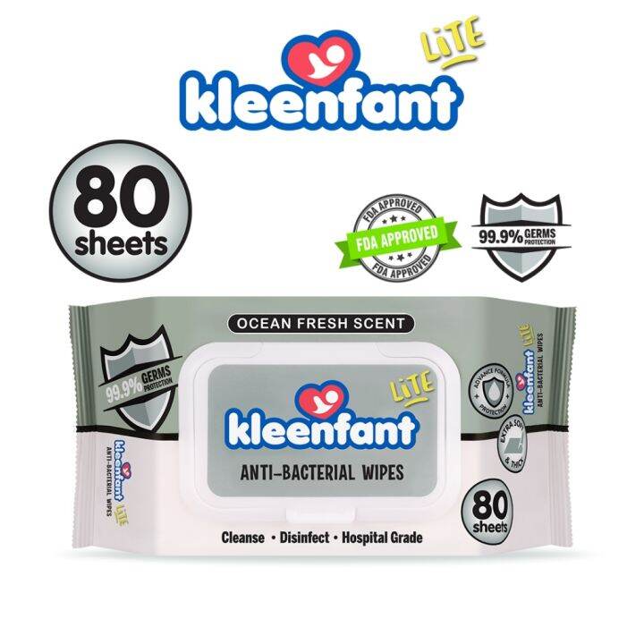 Kleenfant Lite Antibacterial Disinfectant Cleansing Wipes 80 Tender