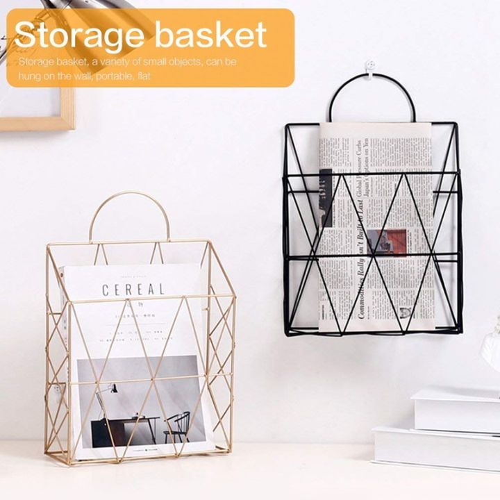 2pcs-magazine-holder-hanging-wall-mounted-newspaper-periodical-book-metal-shelf-storage-gold-amp-black